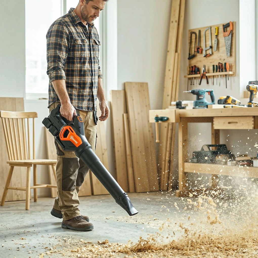 Outsunny Aspirator frunze 20V fără fir Suflantă de frunze cu 2x4.0Ah baterii &amp; încărcător Turbo-Boost viteză suflare 162,7 km/h | Aosom Romania