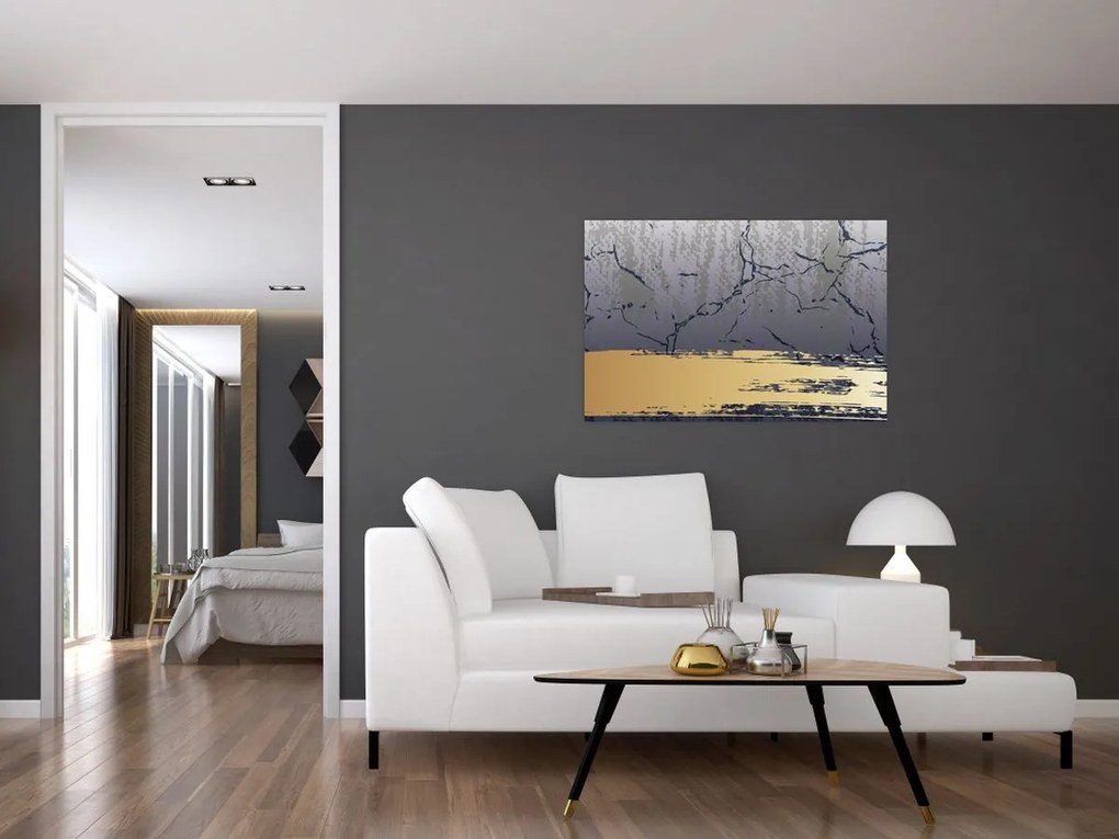 Tablou - Albastru și aur abstracție N⁰1 (90x60 cm)
