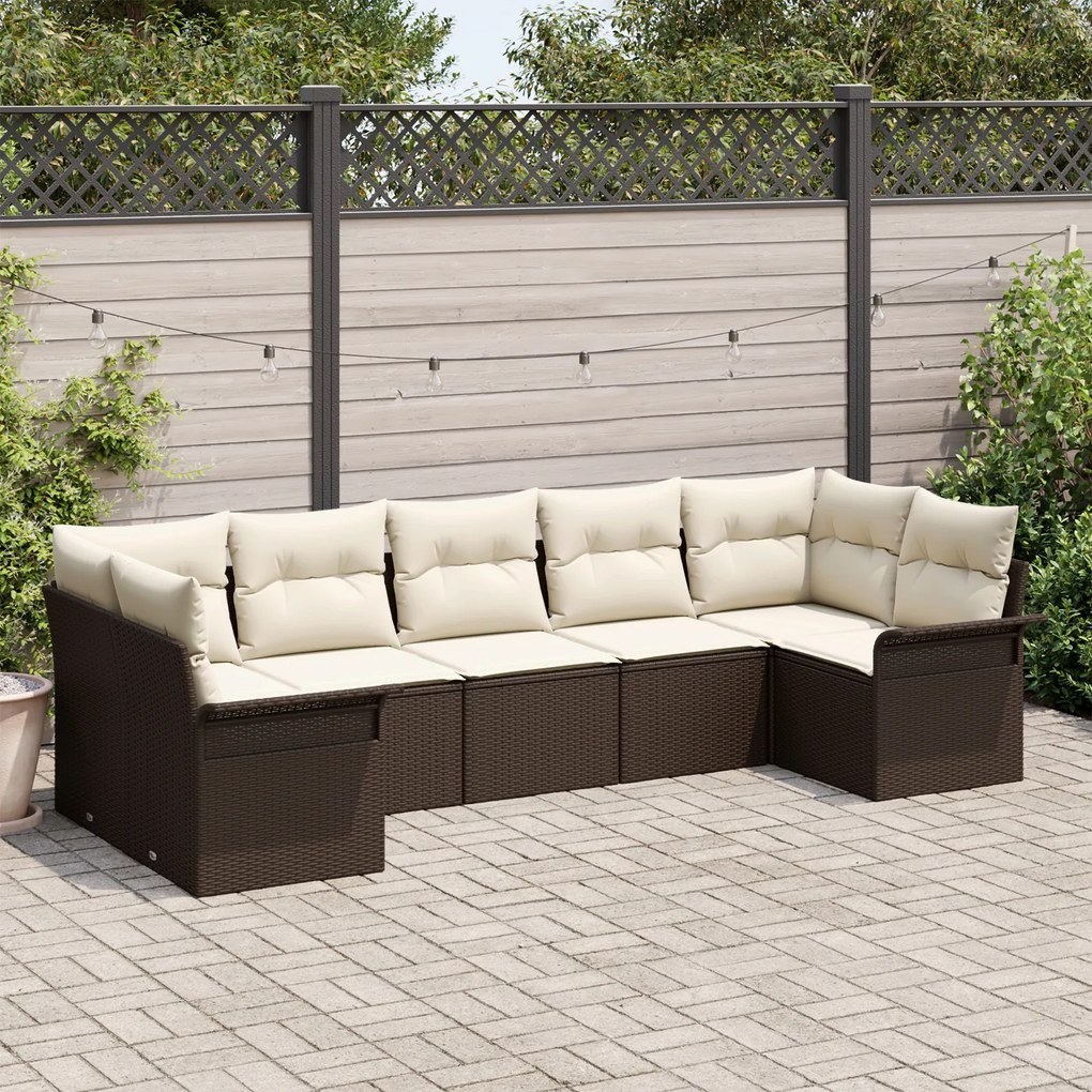 vidaXL Set de canapele pentru grădină cu pernă 7 pcs Maro Rattan poli