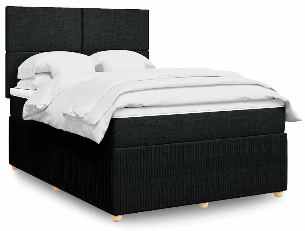 vidaXL Pat box spring cu saltea, negru, 140x190 cm, textil