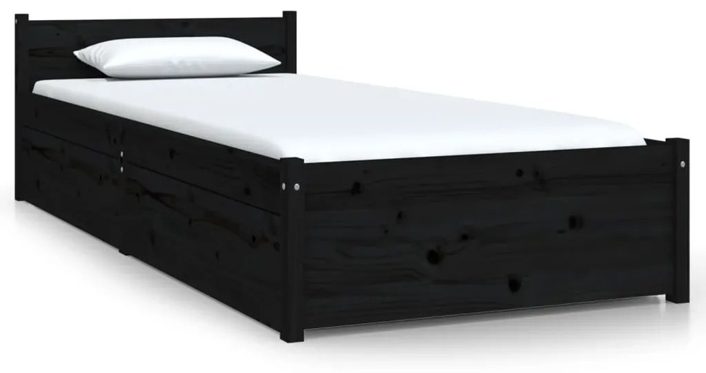 3103477 vidaXL Cadru de pat cu sertare Small Single 2FT6, negru, 75x190 cm