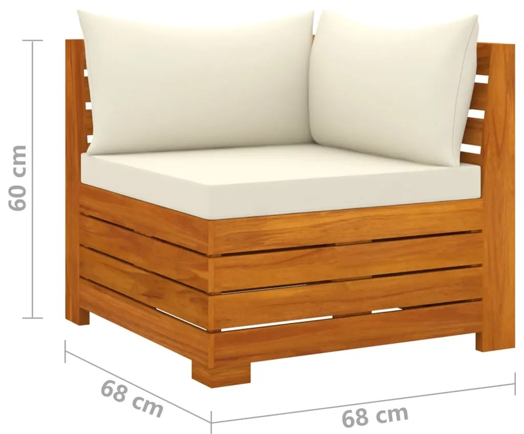 Set mobilier gradina cu perne, 5 piese, lemn masiv de salcam Crem, colt + 2x mijloc + suport pentru picioare + masa, 1