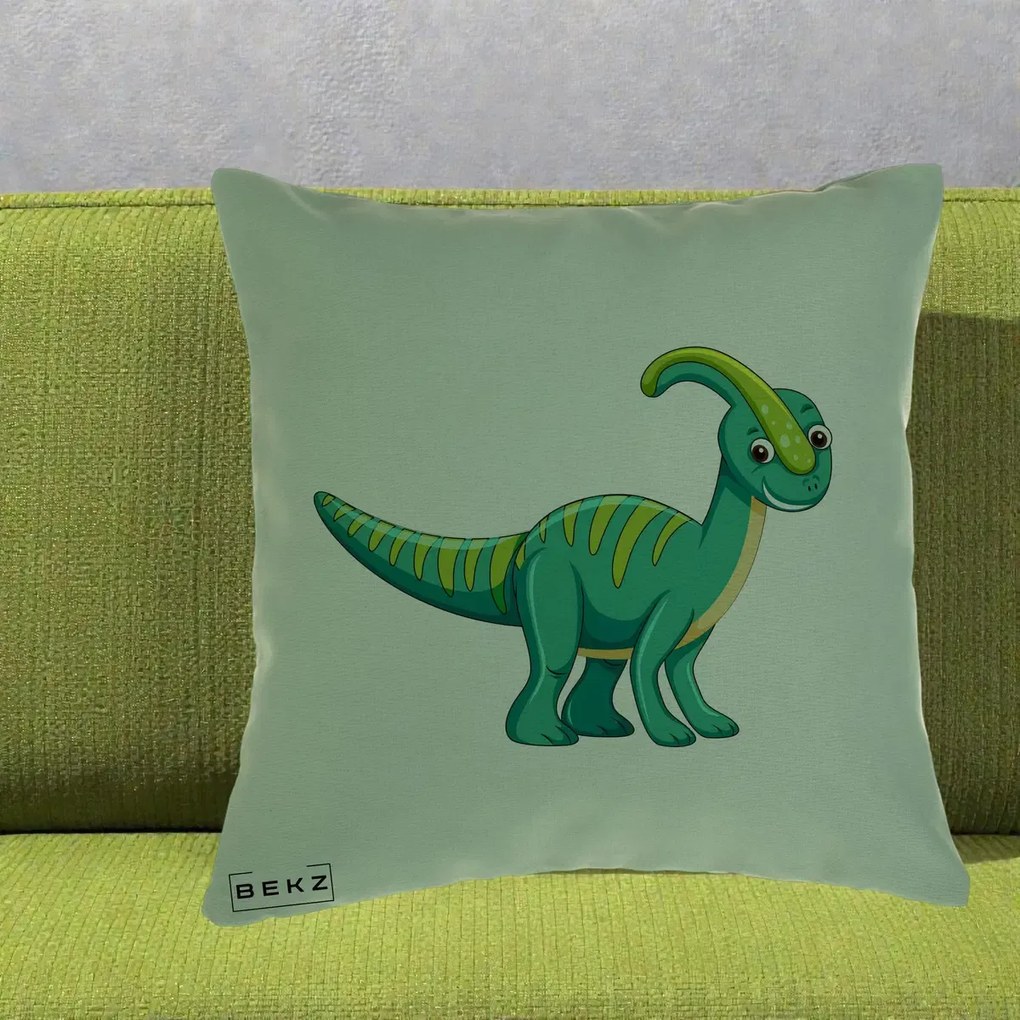 Perna Decorativa Parasaur Verde, 40x40 cm, Verde, Husa Detasabila, Perna Inclusa, BEKZ®