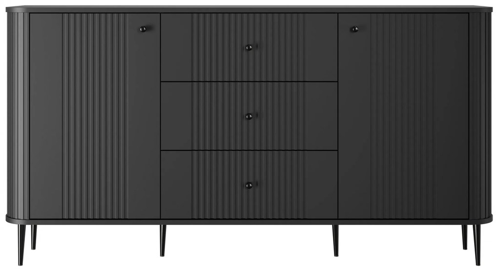 Comodă cu sertare Vesper 160 cm pe picioare - negru / picioare negre