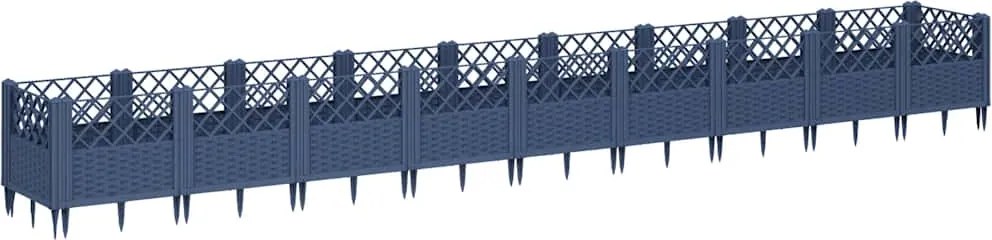 vidaXL Jardinieră de grădină cu țăruși, albastru gri, 363,5x43,5x43,5 cm, PP