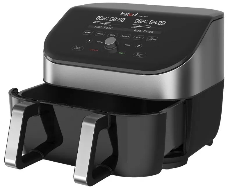 Friteuza cu aer cald Instant Pot Vortex Plus VersaZone ClearCook 140410001, 2 zone, 1700W, 8.5L, 6 programe, SyncCook, SyncFinish, Negru/Gri