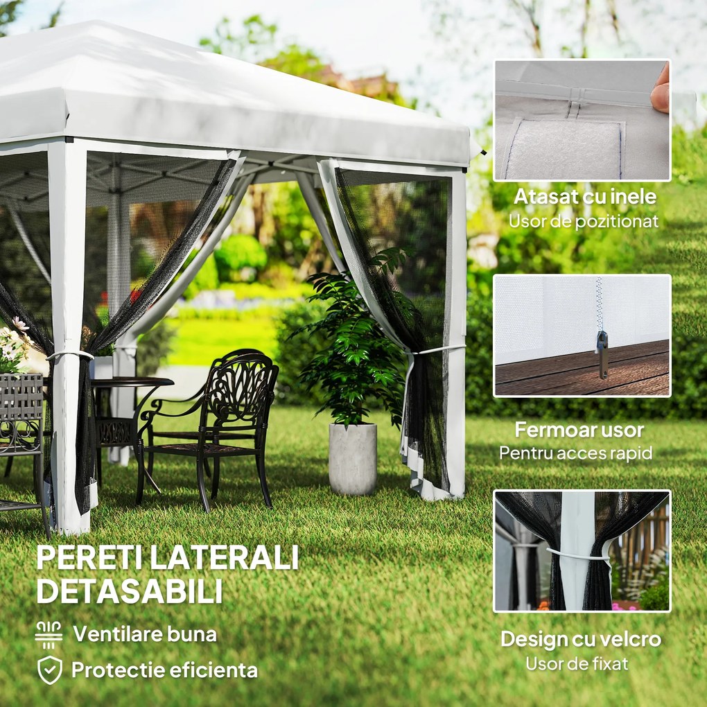Outsunny Foisor Pliabil cu 6 Perdele Plasa de Tantari, Foisor de Gradina cu Structura din Otel, 585x295x270cm, Alb Crem | AOSOM RO