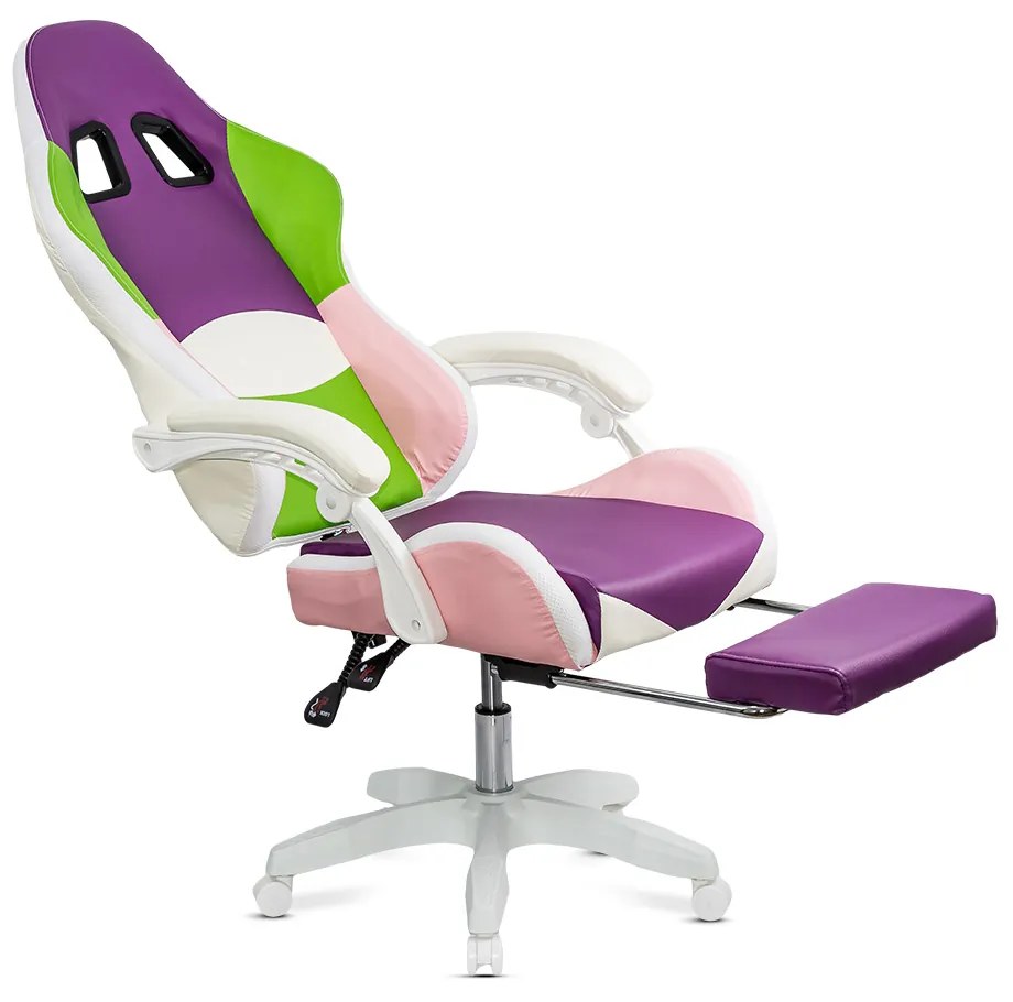 Scaun gaming pentru copii roz/mov din piele sintetică cu lumini RGB OFF 298