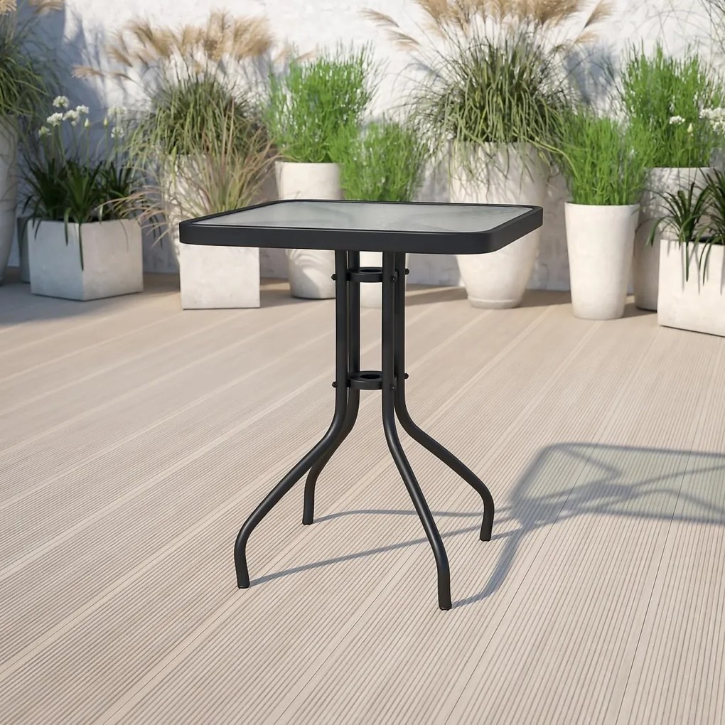 Masa de gradina patrata cu blat de sticla ISLAND 60x60 cm, negru