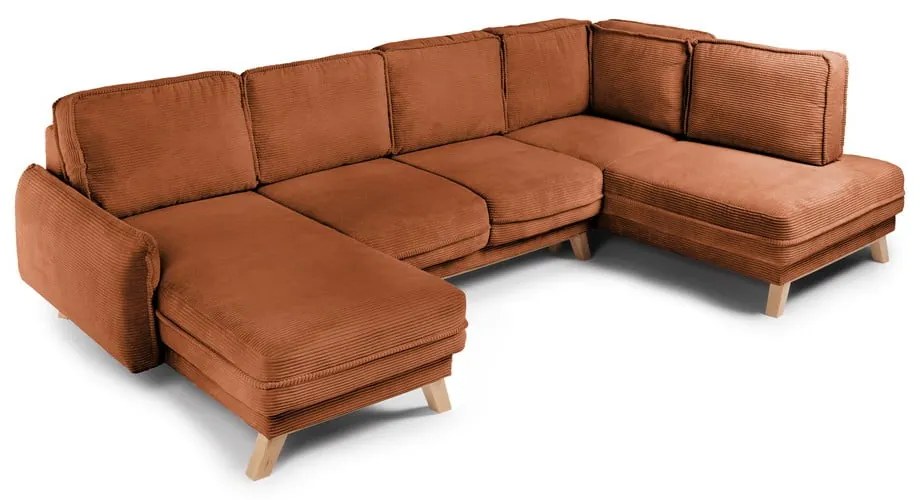 Colțar portocaliu extensibil cu tapițerie din catifea reiată (cu colț pe partea dreaptă/în formă de "U") Tori – Bonami Selection