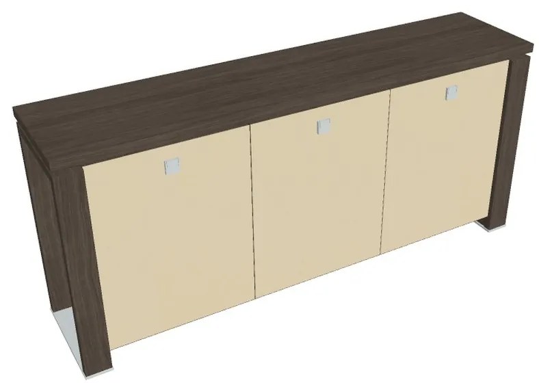 Dulap mic Verno+ 200 x 46 x 90 cm, uși de sticlă, stejar antracit / vanilie