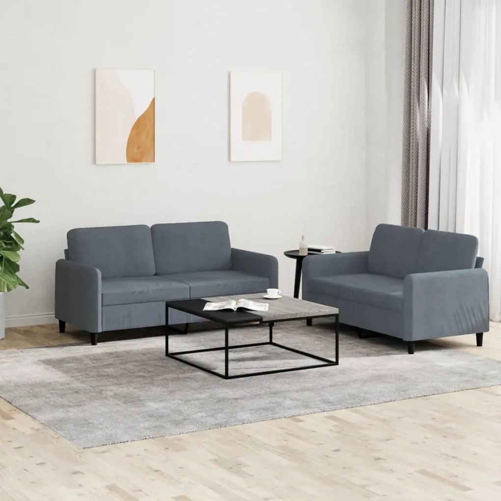 vidaXL Set canapea, 2 piese, gri închis, catifea