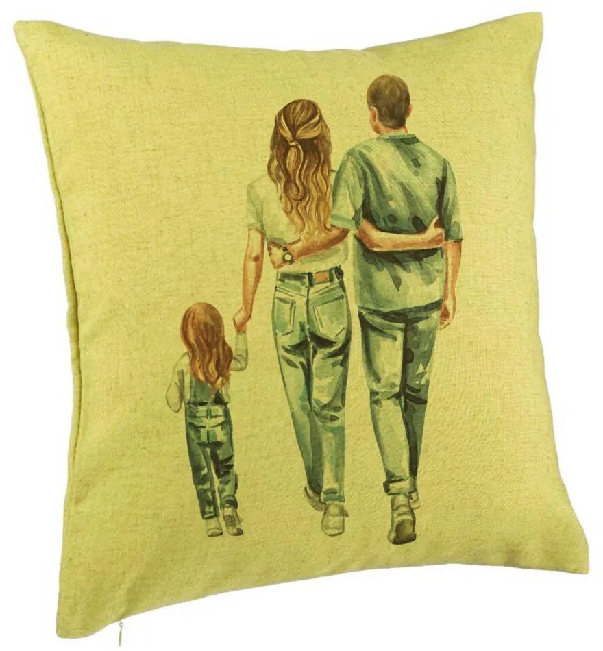 Perna Decorativa, Model Family in Blue, 40x40 cm, Verde, Husa Detasabila, Burduf