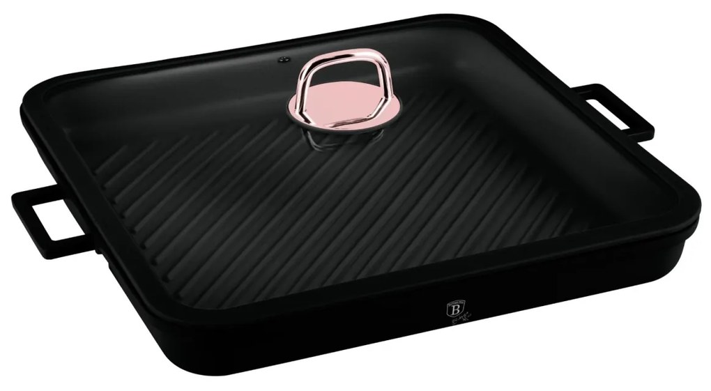 Tava grill patrata cu capac 34 cm Black Rose Berlinger Haus BH 7789, antiaderenta, negru