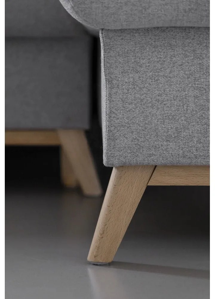 Colțar gri deschis extensibil/cu spațiu de depozitare (cu colț pe partea dreaptă/cu șezlong) Scandic Lagom – Miuform