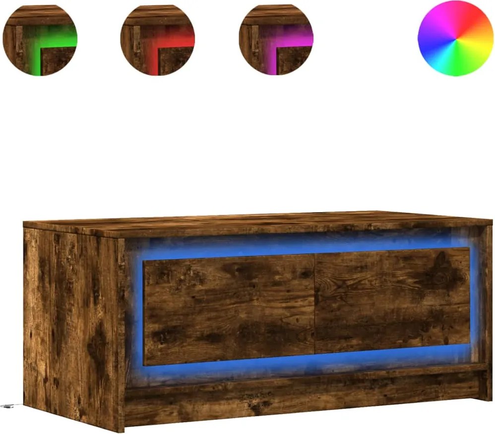 vidaXL Măsuță de cafea cu lumini LED, stejar fumuriu, lemn prelucrat