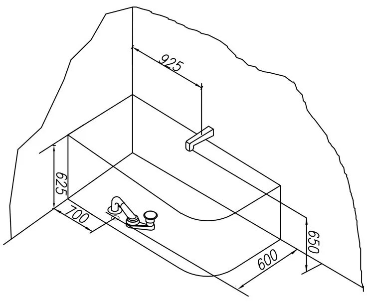 Cada dreptunghiulara, Kolpasan, Elektra-SP-D, montaj pe dreapta, 185 x 85 cm, alb