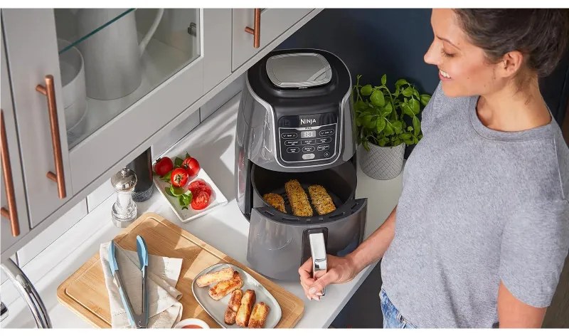 Friteuza cu aer cald Ninja AF160EU, 2470W, 5,2 l, 6 programe, Max Crisp, Gri