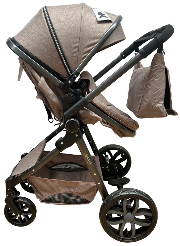 Carucior 2 in 1 cu cos de cumparaturi, transformabil, ușor și practic pentru copii 0-36 luni - CPC-34-crem