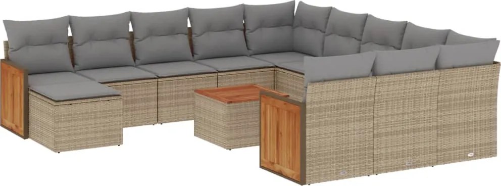 vidaXL Set canapele de grădină, 13 piese, cu perne, bej, poliratan