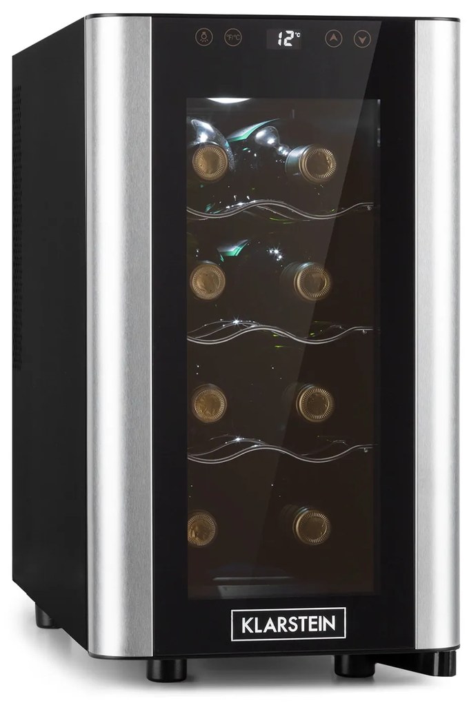 Klarstein Reserva 8 Slim Uno, frigider pentru vin, 23 litri, 8 sticle, 11 - 18 ° C, 26 dB, oțel inoxidabil