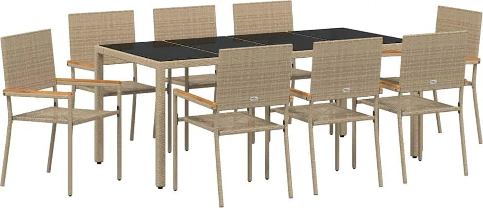 vidaXL Set de masă pentru grădină 9 pcs Bej poliratan