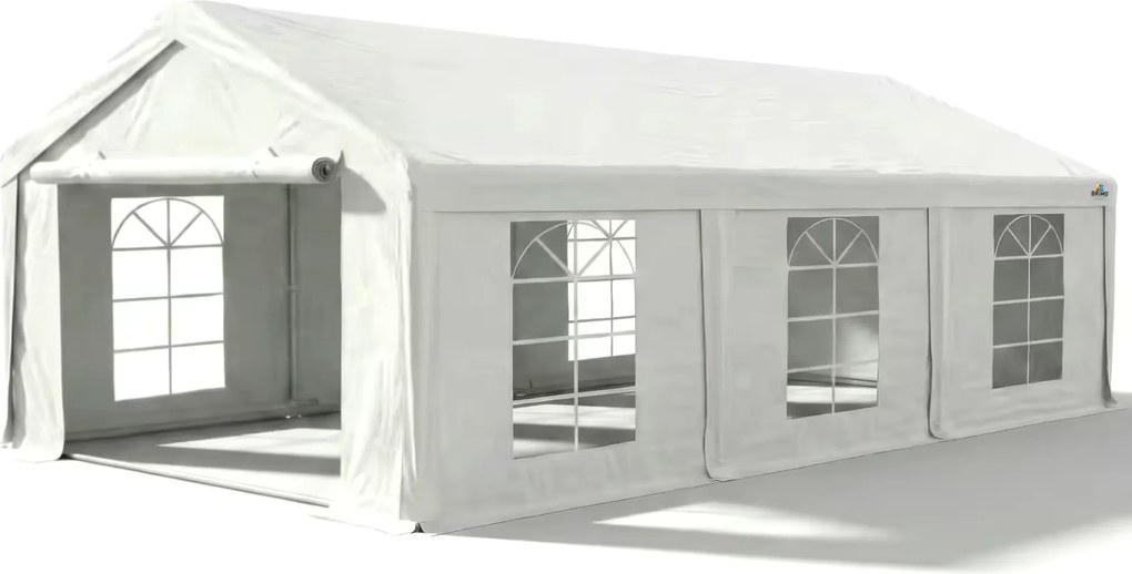 Cort de grădină pentru petreceri 5x6 m PVC (500 g/m²) – Alb, complet cu pereți laterali - -