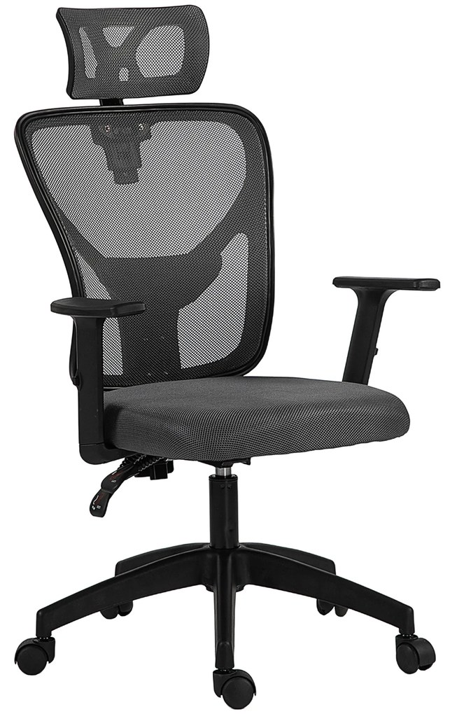 Vinsetto Scaun de Birou cu Inaltime Reglabila, 66x61x106-116cm, Gri Închis | Aosom Romania