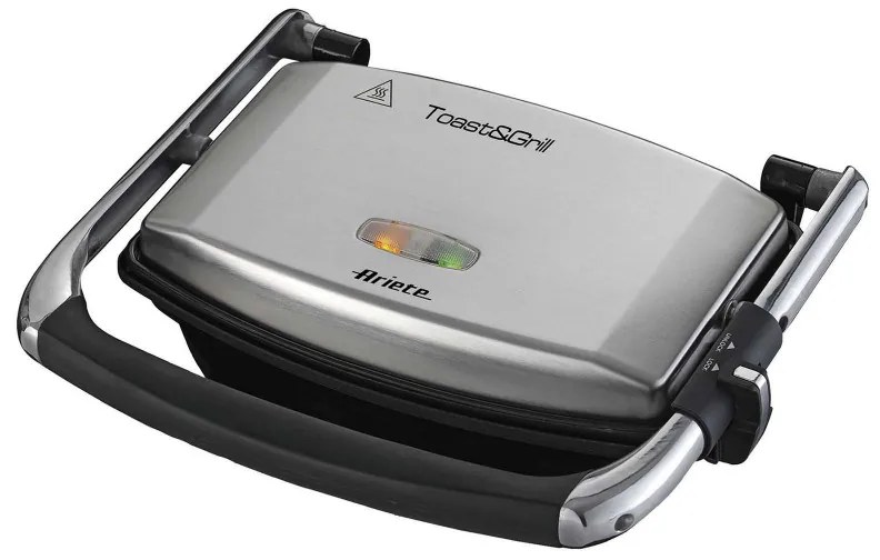 Aparat 3in1 Ariete TOAST & GRILL SLIM 1911/10, Toaster, Grill, Gratar, 1000W, 230C, Acoperire antiaderenta, Placa superioara reglabila, Inox