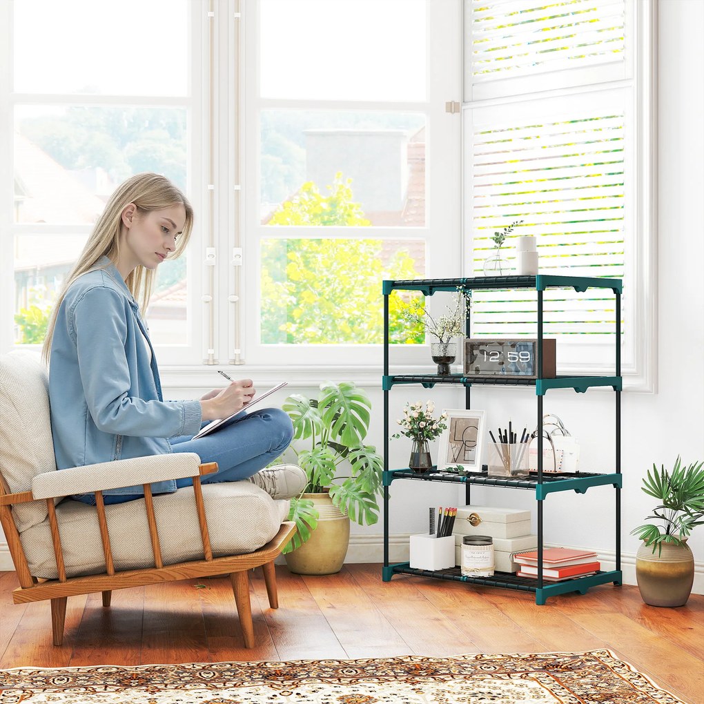 Outsunny Suport Vertical pentru Plante cu 4 Niveluri din Oțel și Plastic, Suport pentru Ghivece de Interior și Exterior, Grădină, Balcon, 67x49x105 cm, Verde Închis | Aosom Romania