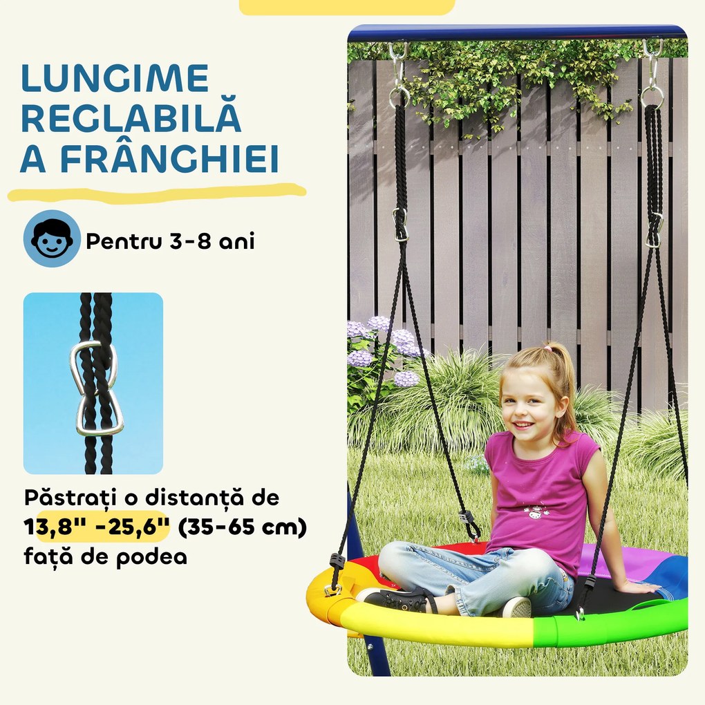 AIYAPLAY Set Leagăn de Grădină 6 în 1 pentru Copii 3-8 Ani, 350x183x200 cm, Multicolor | Aosom Romania