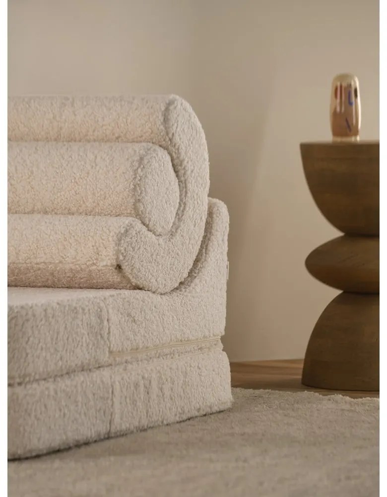 Fotoliu pentru copii crem cu tapițerie din țesătură bouclé Flipster – Wigiwama