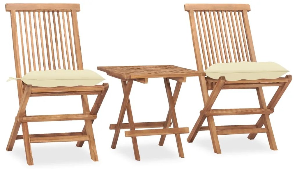vidaXL Set mobilier exterior pliabil cu perne, 3 piese, lemn masiv tec