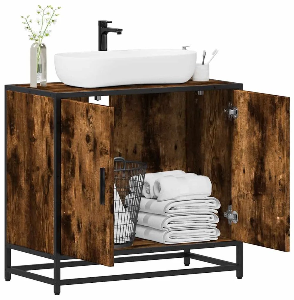 vidaXL Dulap pentru chiuvetă de baie stejar afumat 65x33x60 cm lemn