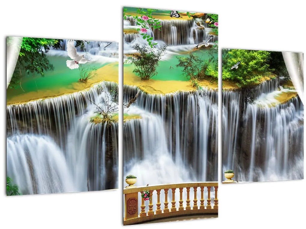 Tablou - Privire la cascade magice (90x60 cm)