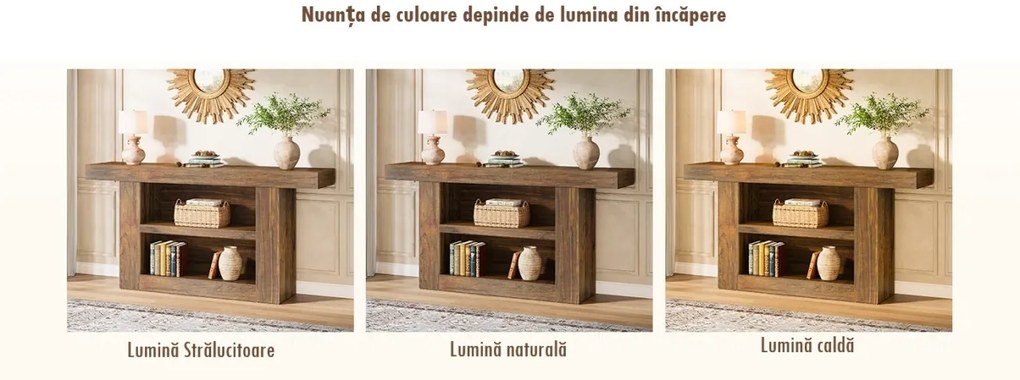 MAM26 - Masa Consola, 160 cm, masuta hol cu 2 rafturi, living, dining, dormitor - Maro