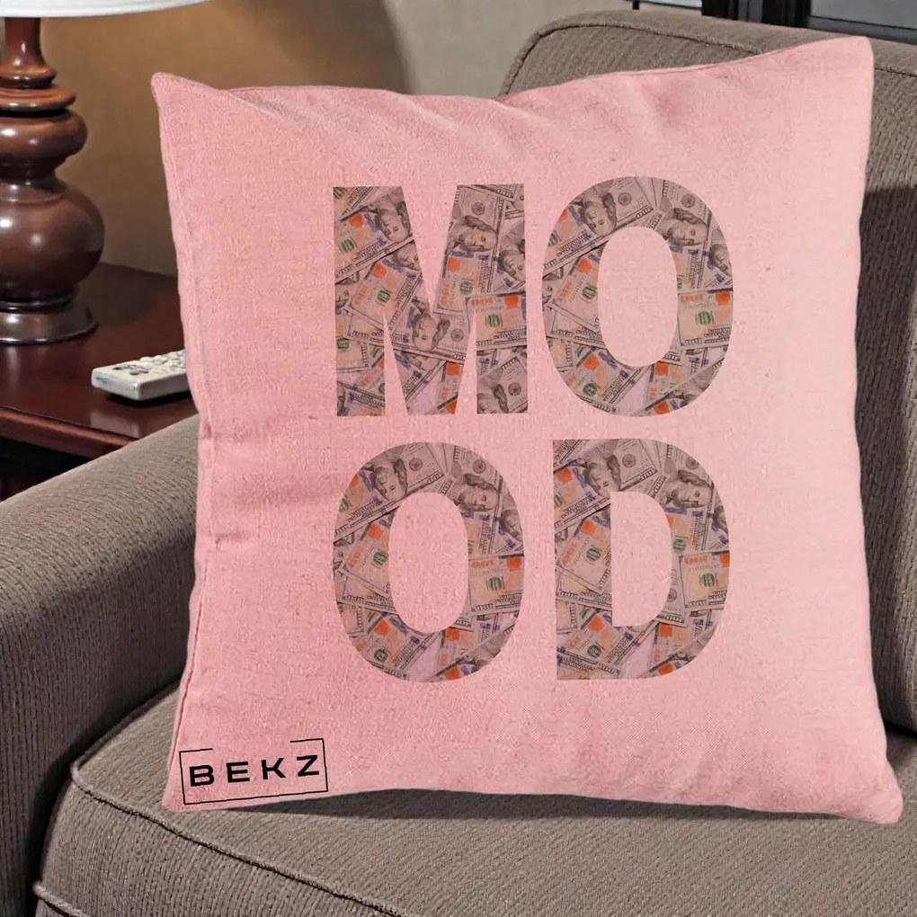 Perna Decorativa MOOD Money Grafic Urban, 40x40 cm, Roz, Husa Detasabila, Perna Inclusa, BEKZ®