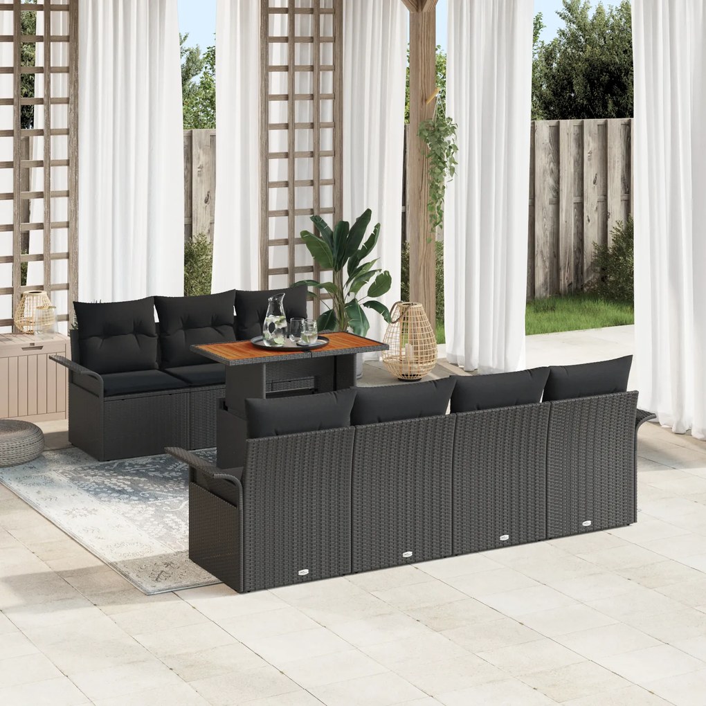 vidaXL Set de canapele de grădină 8 piese cu perne negre din rattan poliester și acacia