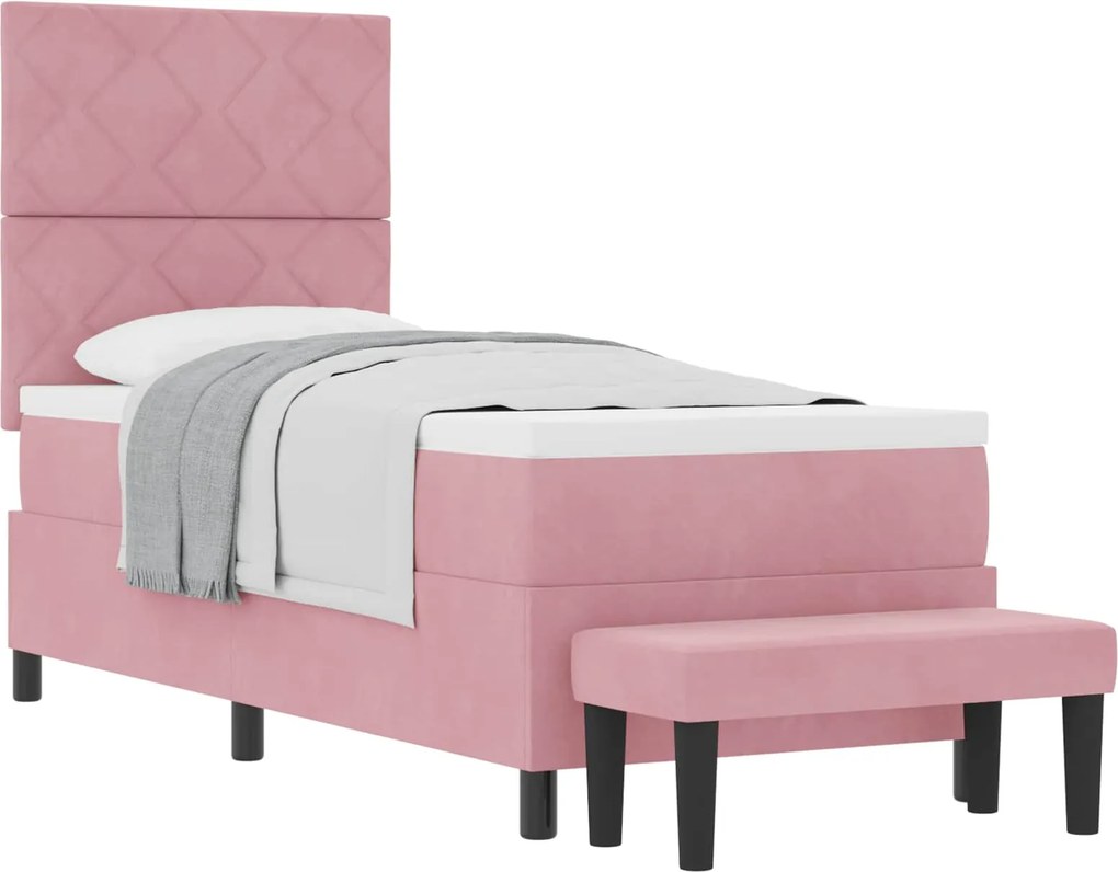 vidaXL Pat cu arcuri cu saltea cu headboard Roz 80 x 200 cm Catifea