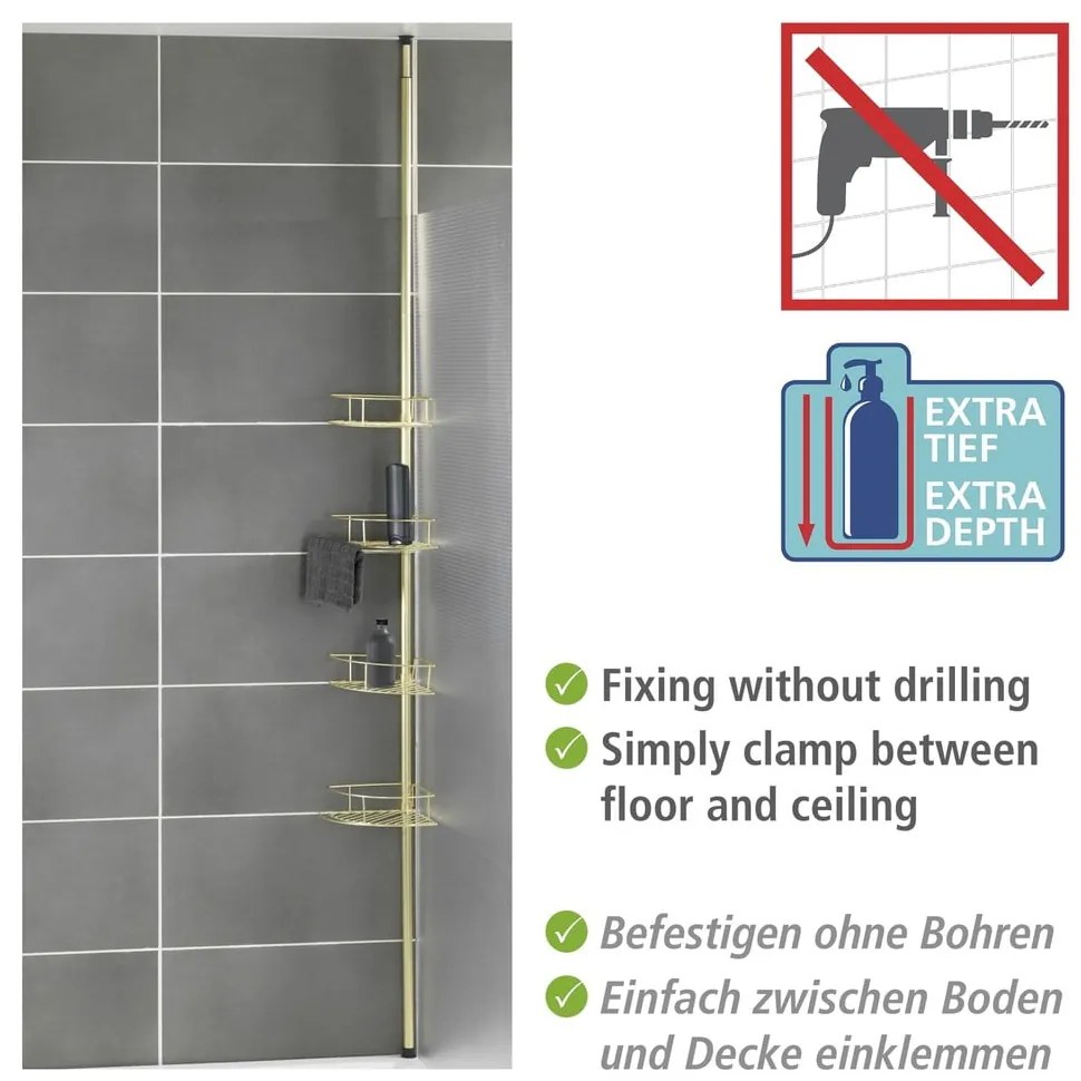 Raft pentru baie auriu de colț telescopic din oțel inoxidabil Dolcedo – Wenko