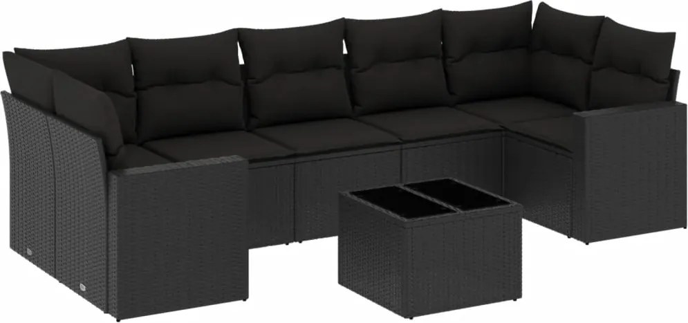 vidaXL Set mobilier de grădină cu perne, 8 piese, negru, poliratan