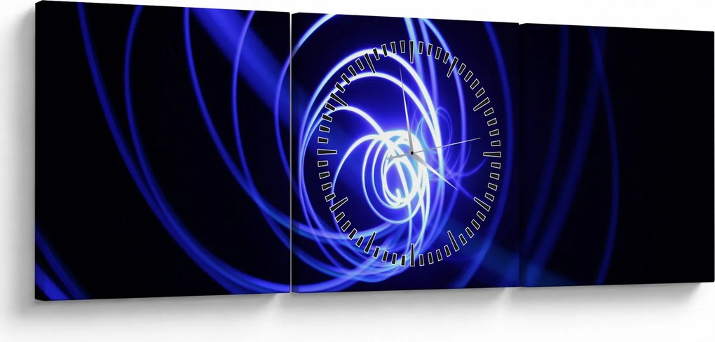 Tablou cu spirale albastre (cu ceas) (90x30 cm)