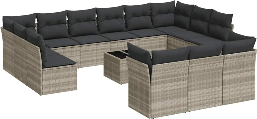 vidaXL Set mobilier de grădină cu perne,14 piesegri deschis, poliratan