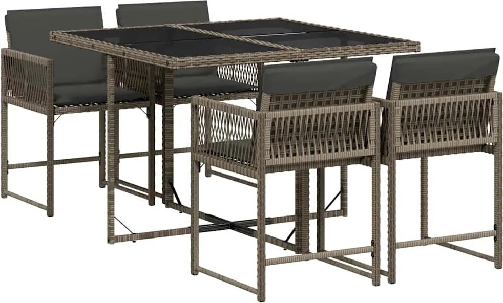 vidaXL Set mobilier de grădină cu perne, 5 piese, gri, poliratan