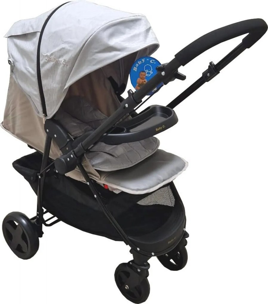 Carucior nou nascuti 2 in 1 BABY CARE™ PRO SK10, Maner reversibil, Spatar reglabil in 3 trepte, Frana picior,Pliabil , Gri Deschis