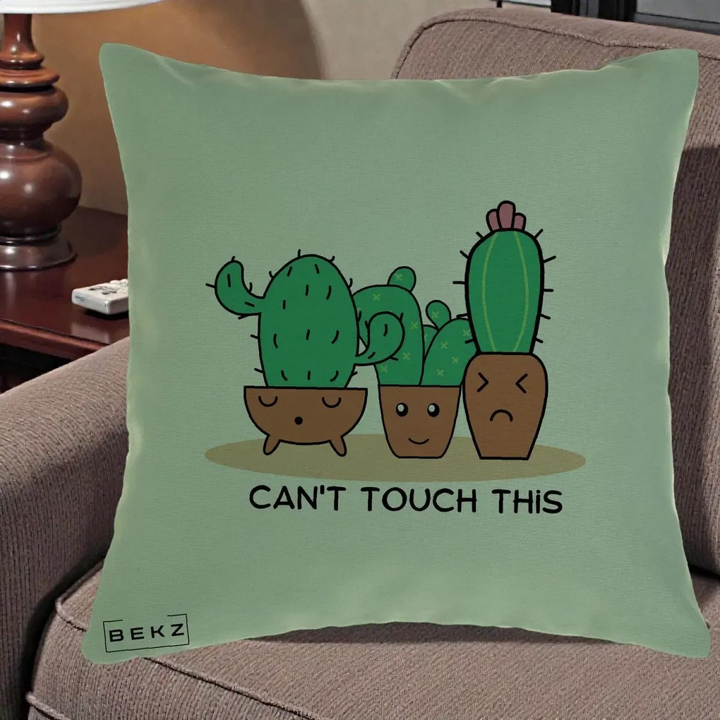Perna Decorativa Cactus Funny Can't Touch This, 40x40 cm, Verde, Husa Detasabila, Perna Inclusa, BEKZ®