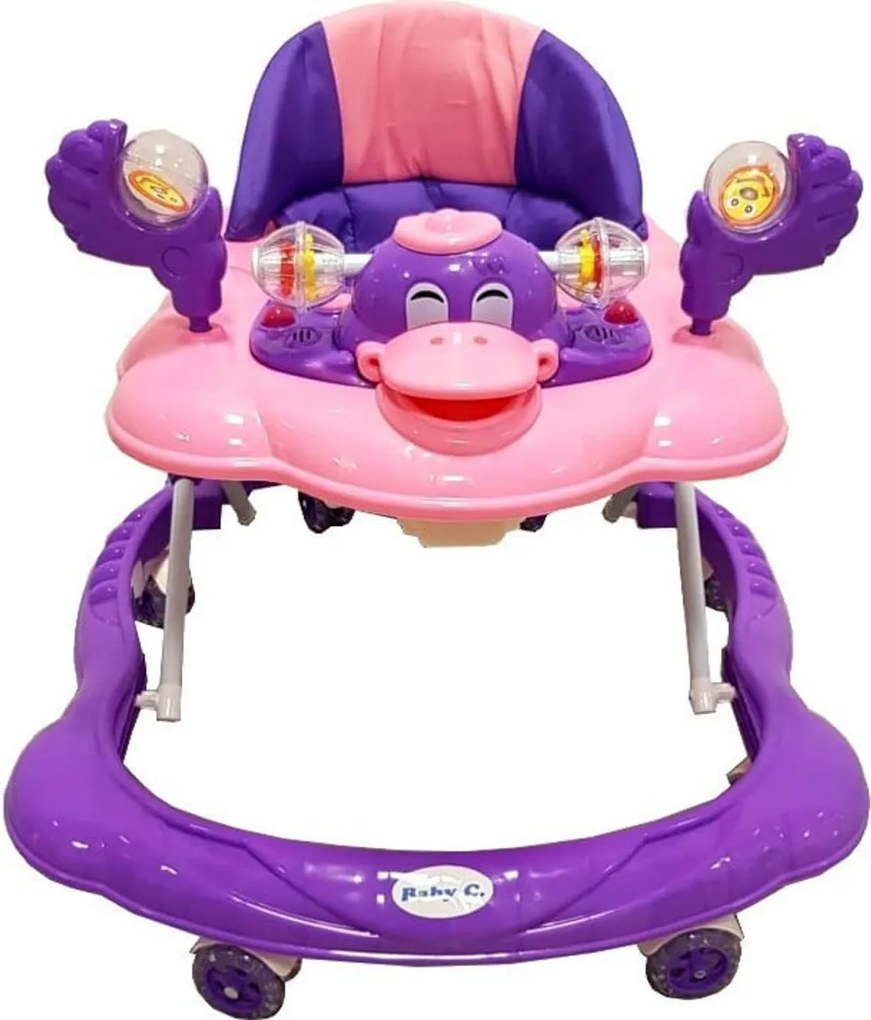 Premergator reglabil in 3 trepte NOVOKIDS™ Baby C, cu melodii, roti silentioase din silicon, Ratusca, Pliabil, Mov