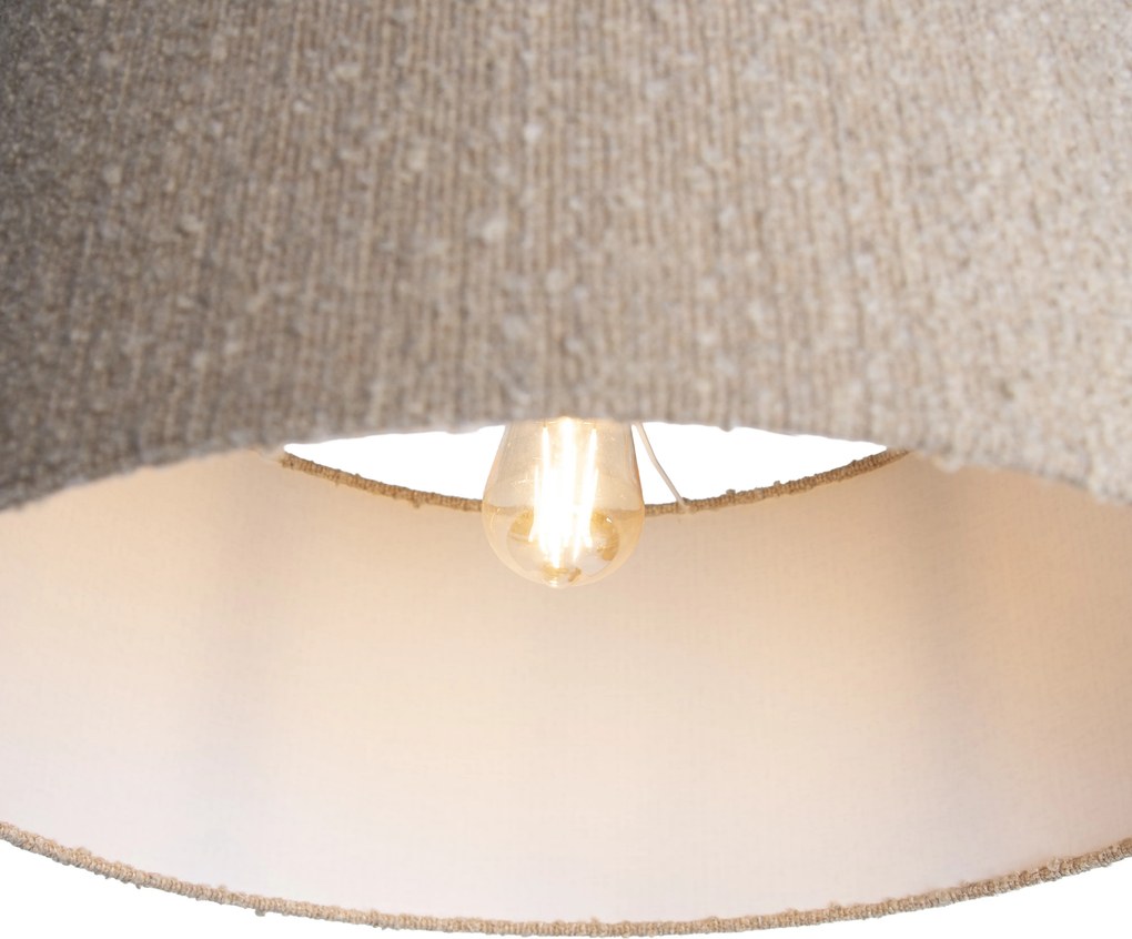 Lampadar cu arc modern negru cu bază de marmură și abajur bej bouclé de 50 cm - XXL