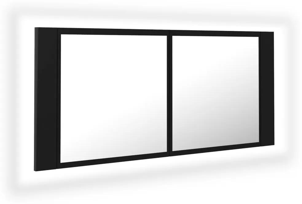 804981 vidaXL Dulap de baie cu oglindă și LED, negru, 100x12x45 cm acril