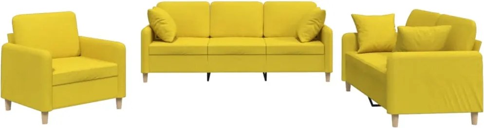 vidaXL Set de canapele cu perne, 3 piese, galben deschis, textil